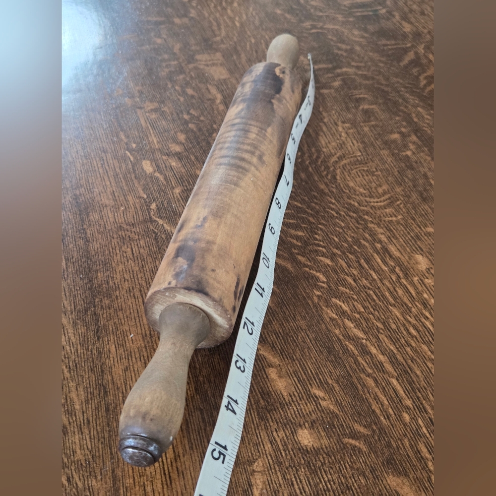 Vintage Unusual Wooden 15" Rolling w/ Metal Handle Ends